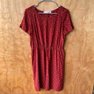 Gerard Darel Silk Mini Dress Botanical Floral Pattern Red